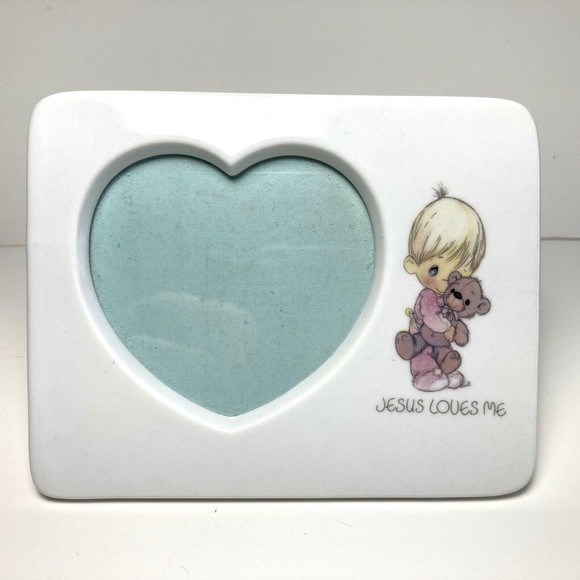 Vintage Precious Moments Porcelain Photo Frame Jesus Loves Me 1986 BOY - Picture 4 of 6